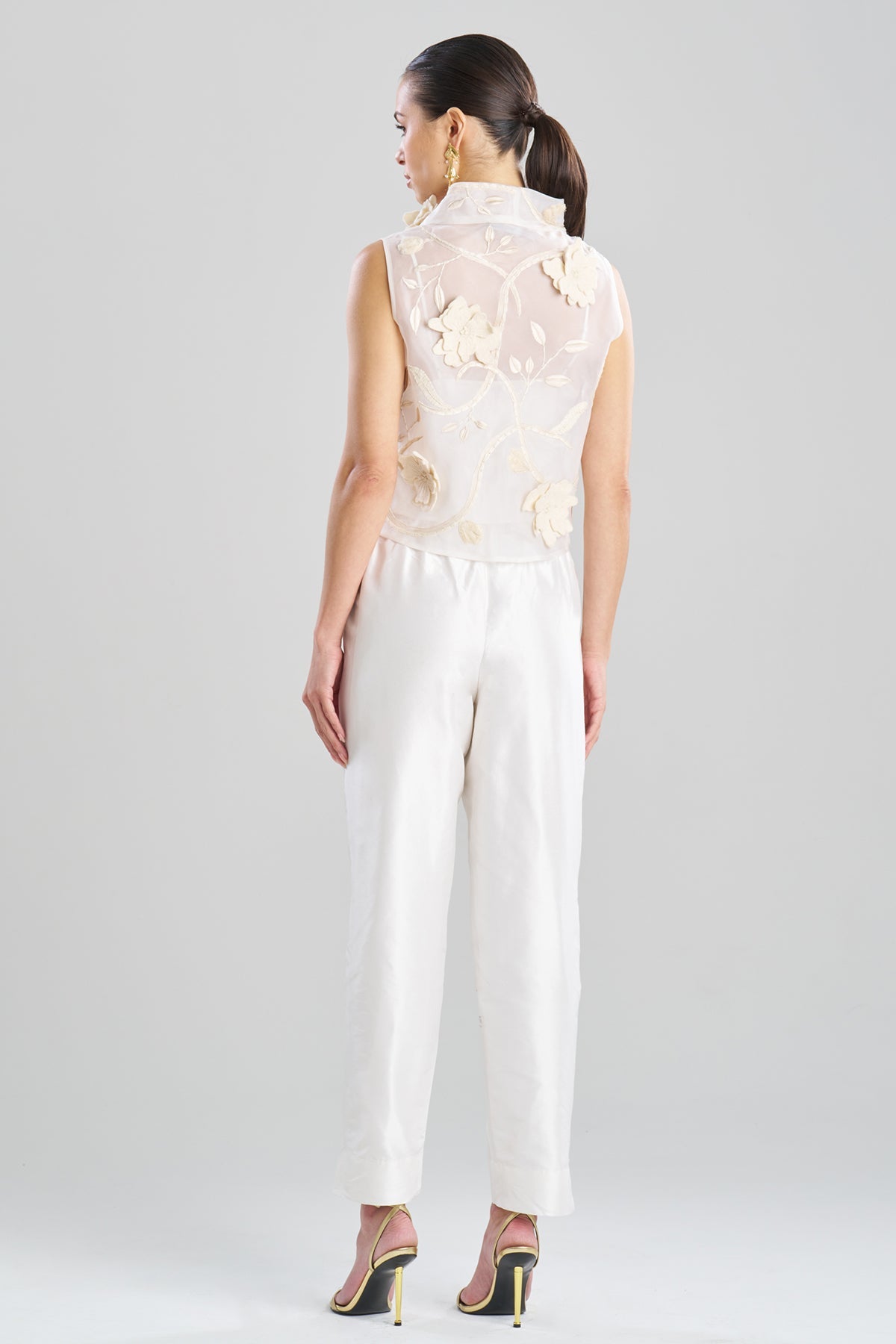 Couture Silk Organza Embellished Funnel Neck Top White