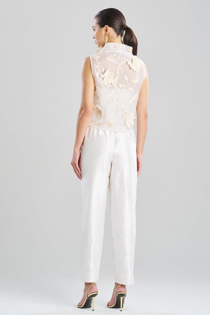 Couture Silk Organza Embellished Funnel Neck Top White