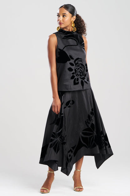 Couture Silk Dupioni Embroidered Halter Top Black