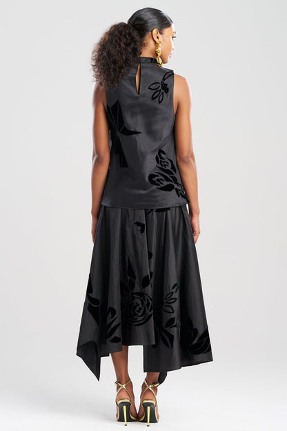 Couture Silk Dupioni Embroidered Halter Top Black
