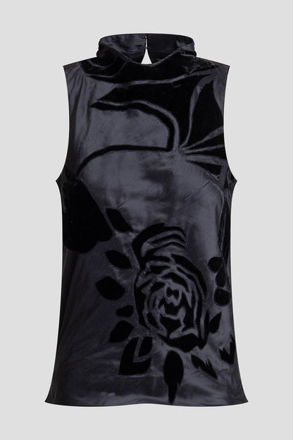 Couture Silk Dupioni Embroidered Halter Top Black