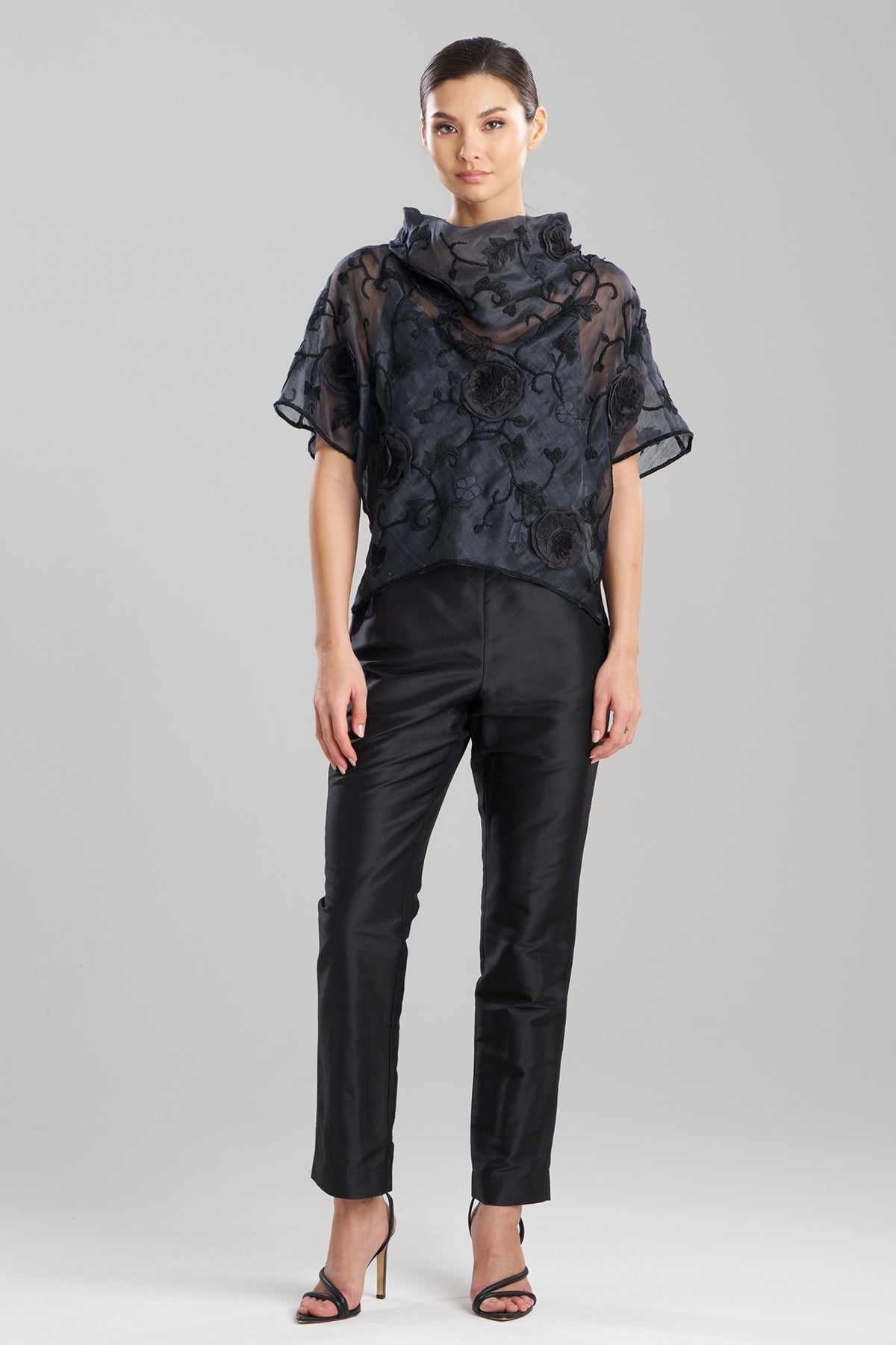 Couture Piña Embroidered Funnel Neck Top Black