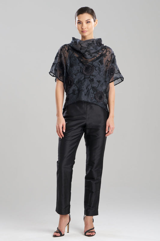 Couture Piña Embroidered Funnel Neck Top Black