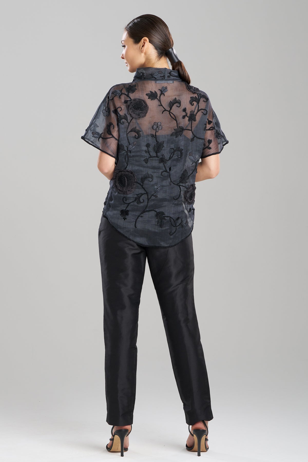 Couture Piña Embroidered Funnel Neck Top Black