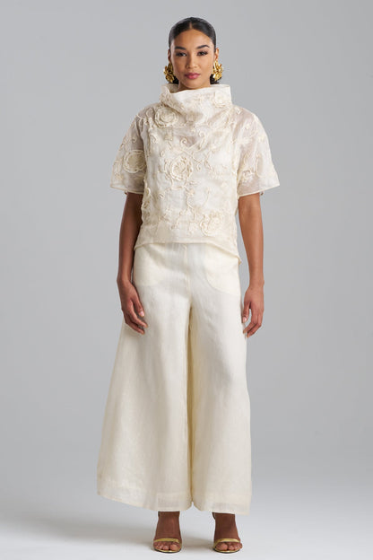 Couture Piña Embroidered Funnel Neck Top Natural