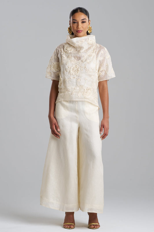 Couture Piña Embroidered Funnel Neck Top Natural