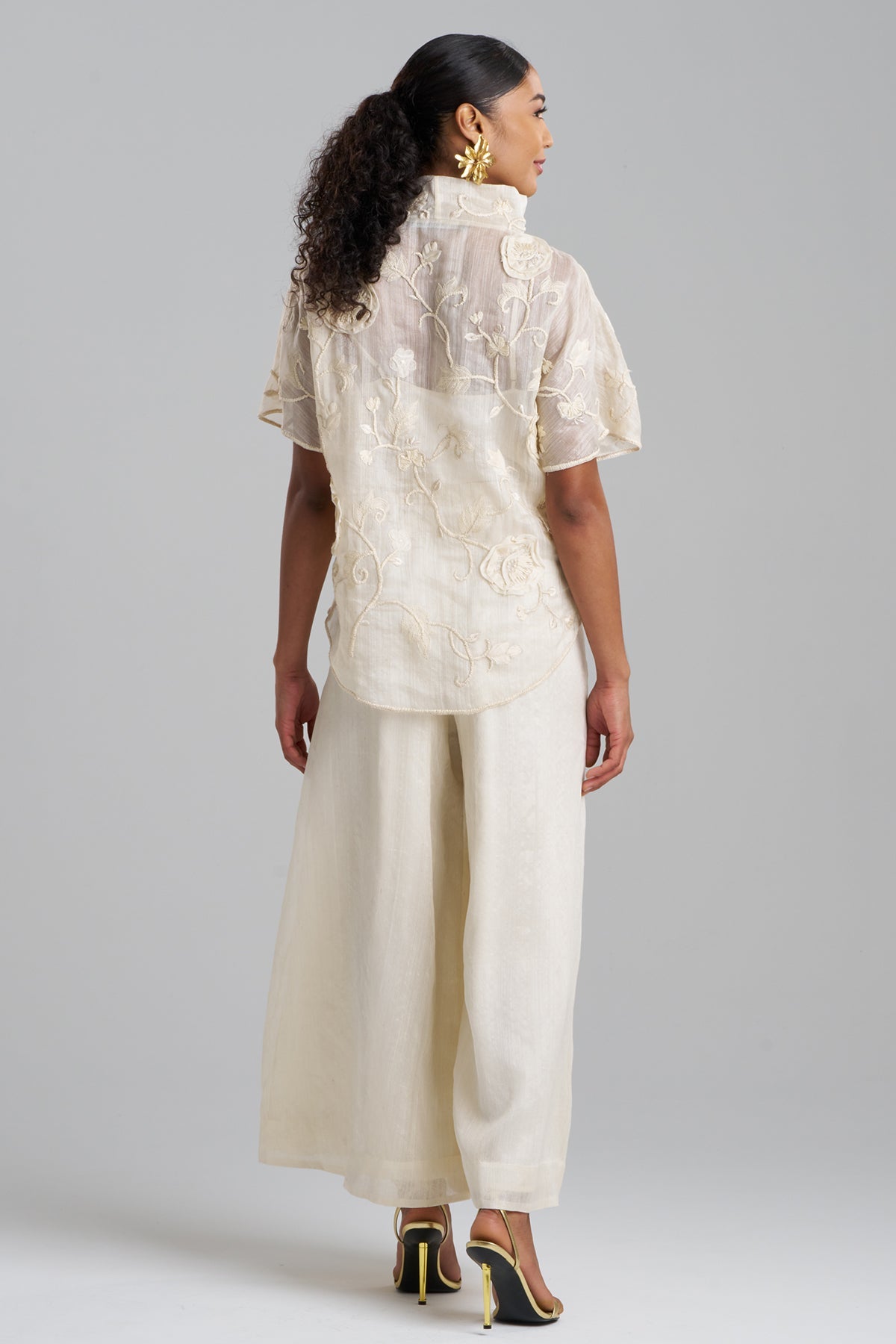 Couture Piña Embroidered Funnel Neck Top Natural