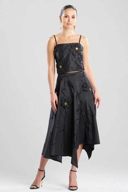 Couture Silk Dupioni Embellished Skirt Black