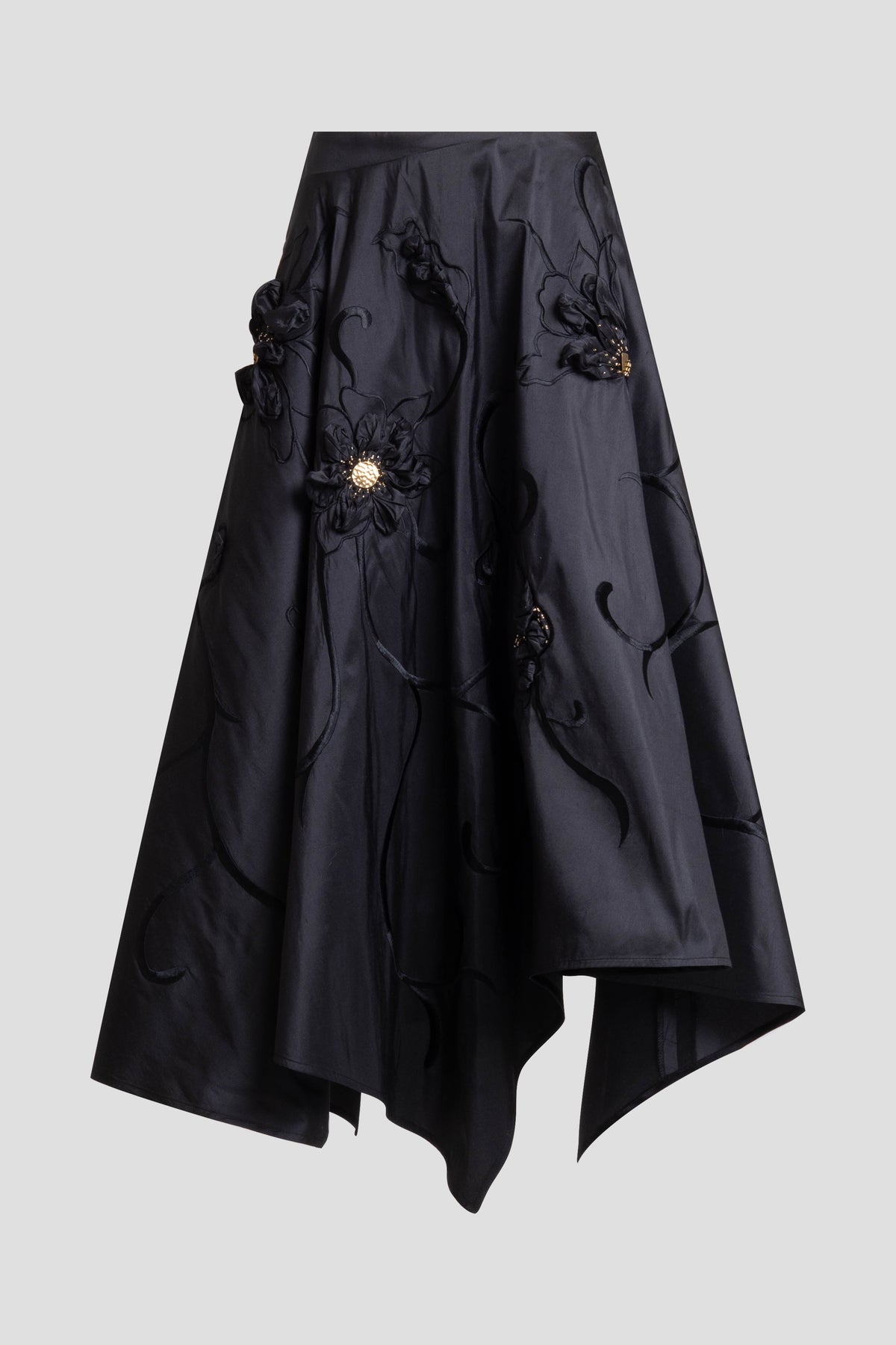 Couture Silk Dupioni Embellished Skirt Black