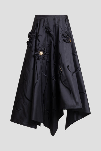Couture Silk Dupioni Embellished Skirt Black