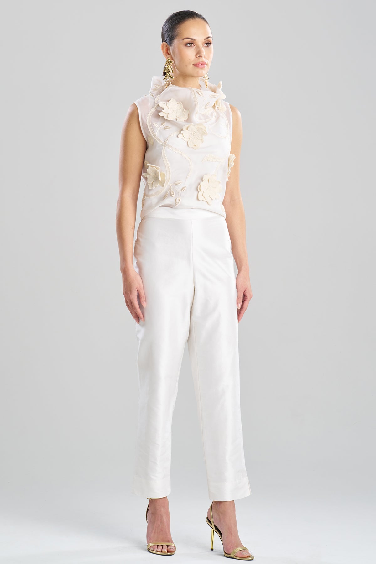 Couture Silk Dupioni Tapered Pants White