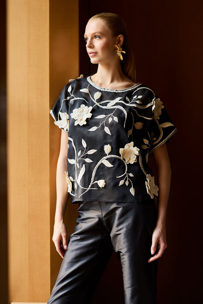 Couture Silk Dupioni Tapered Pants Black