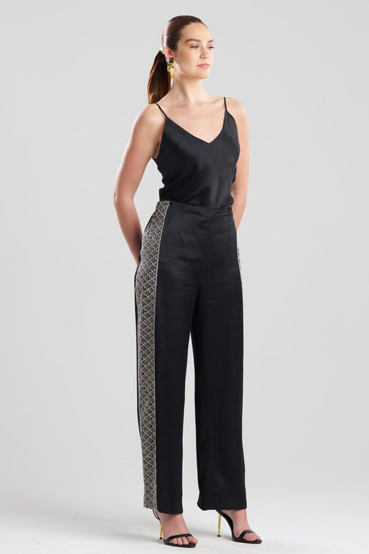 Couture Nara Embroidered Silk Pants Black/White