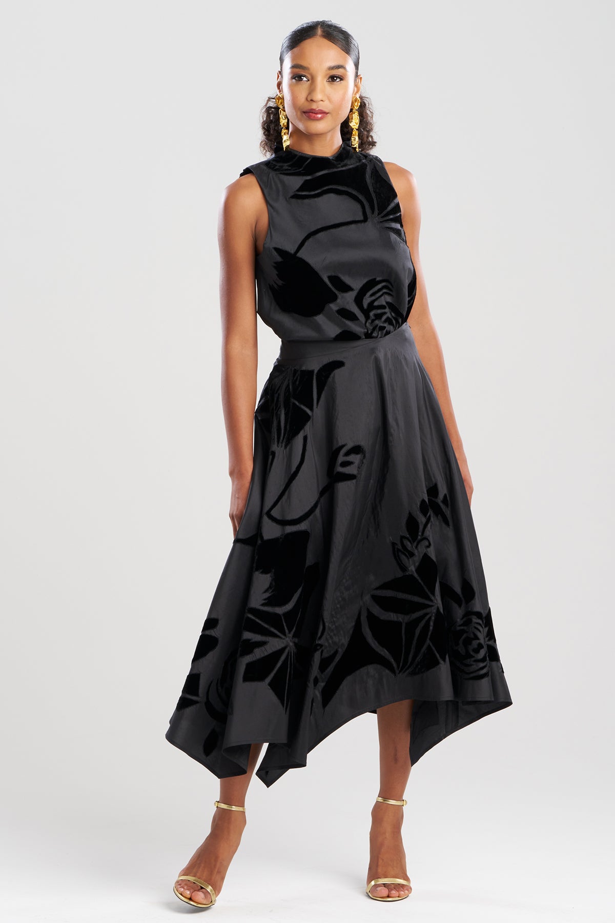 Couture Silk Dupioni Embroidered Skirt Black