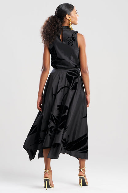 Couture Silk Dupioni Embroidered Skirt Black