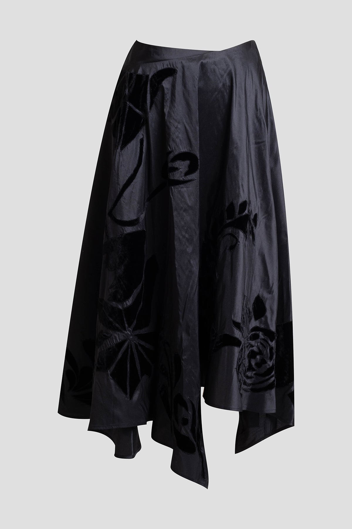 Couture Silk Dupioni Embroidered Skirt Black