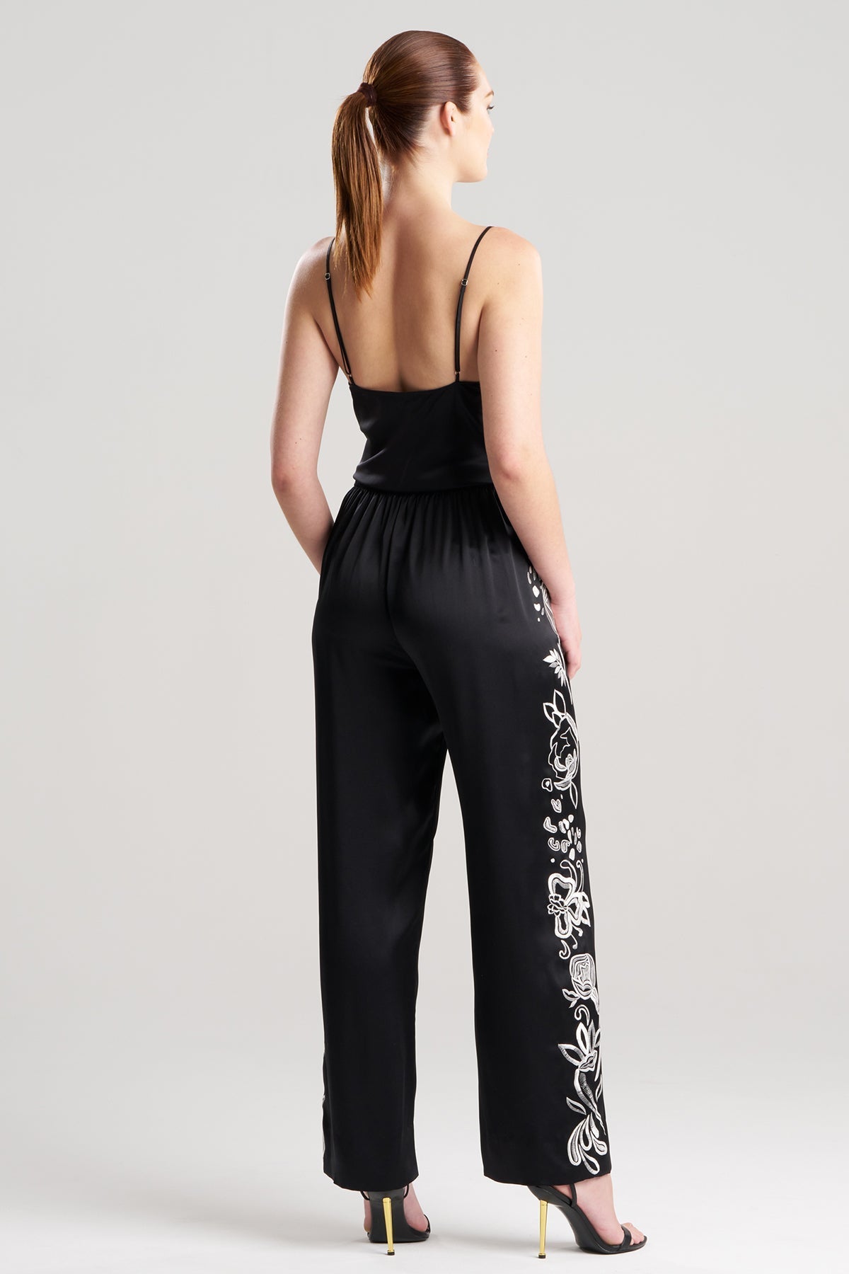 Couture Nouveau Embroidered Silk Pants Black
