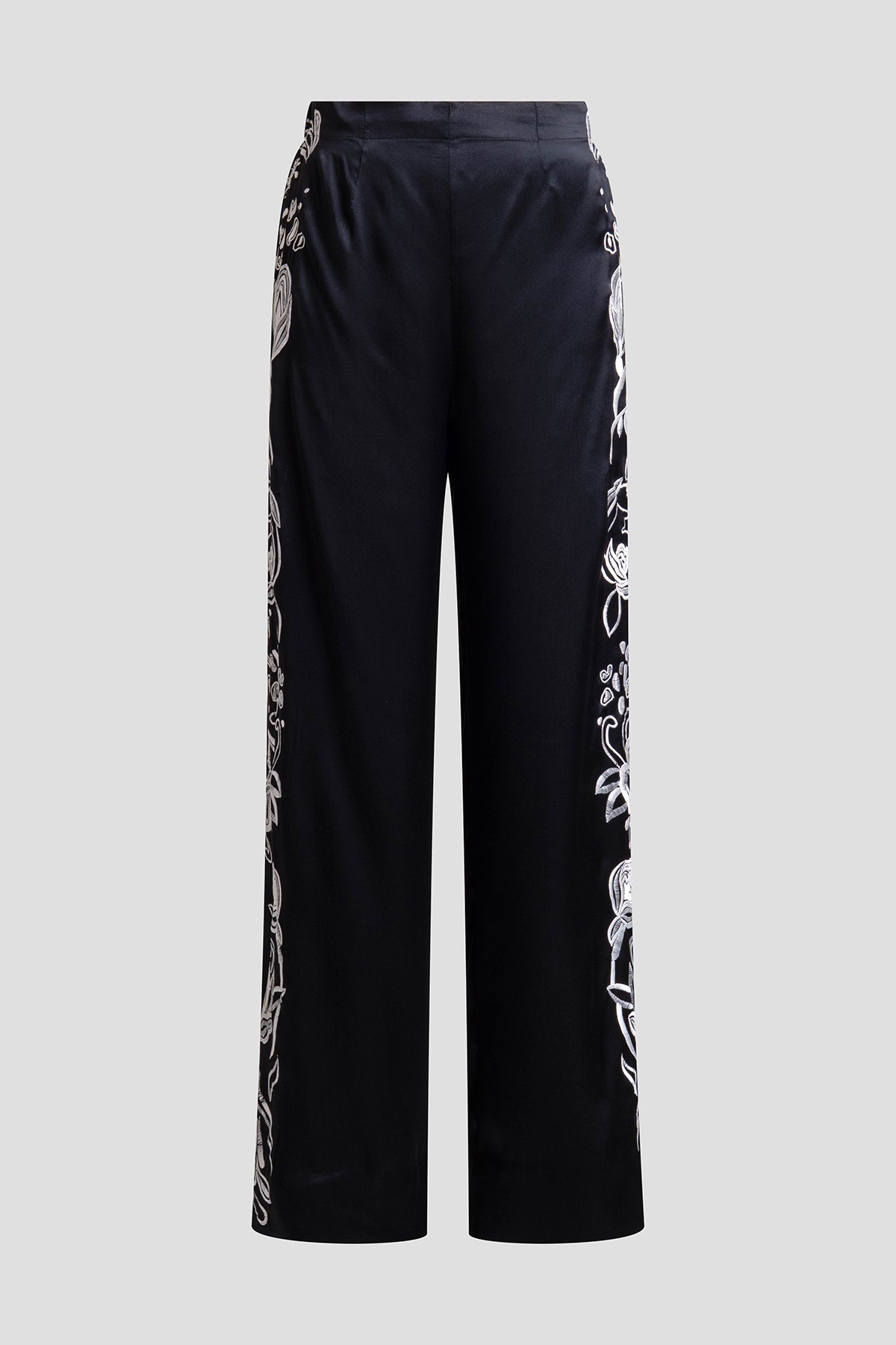 Couture Nouveau Embroidered Silk Pants Black