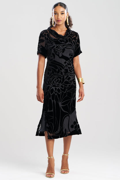 Couture Burnout Velvet Beaded Dress Black