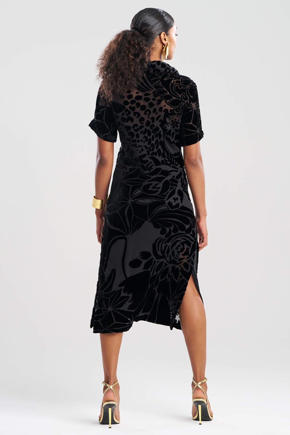 Couture Burnout Velvet Beaded Dress Black