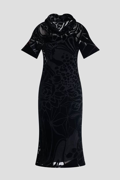 Couture Burnout Velvet Beaded Dress Black