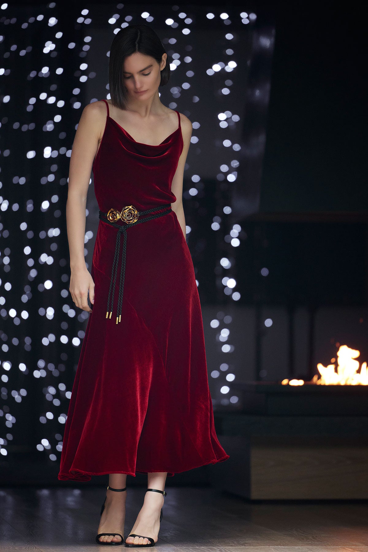 Couture Velvet Silk Slip Dress Red Garnet