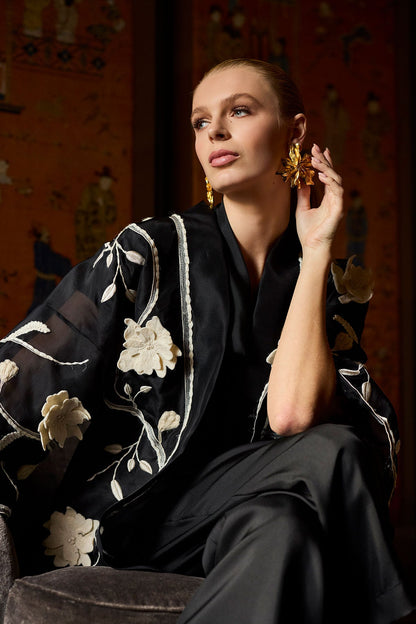 Couture Silk Organza Embellished Jacket Black