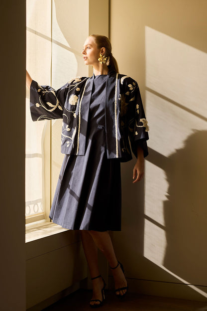 Couture Tech Cotton Taffeta Embellished Jacket Black