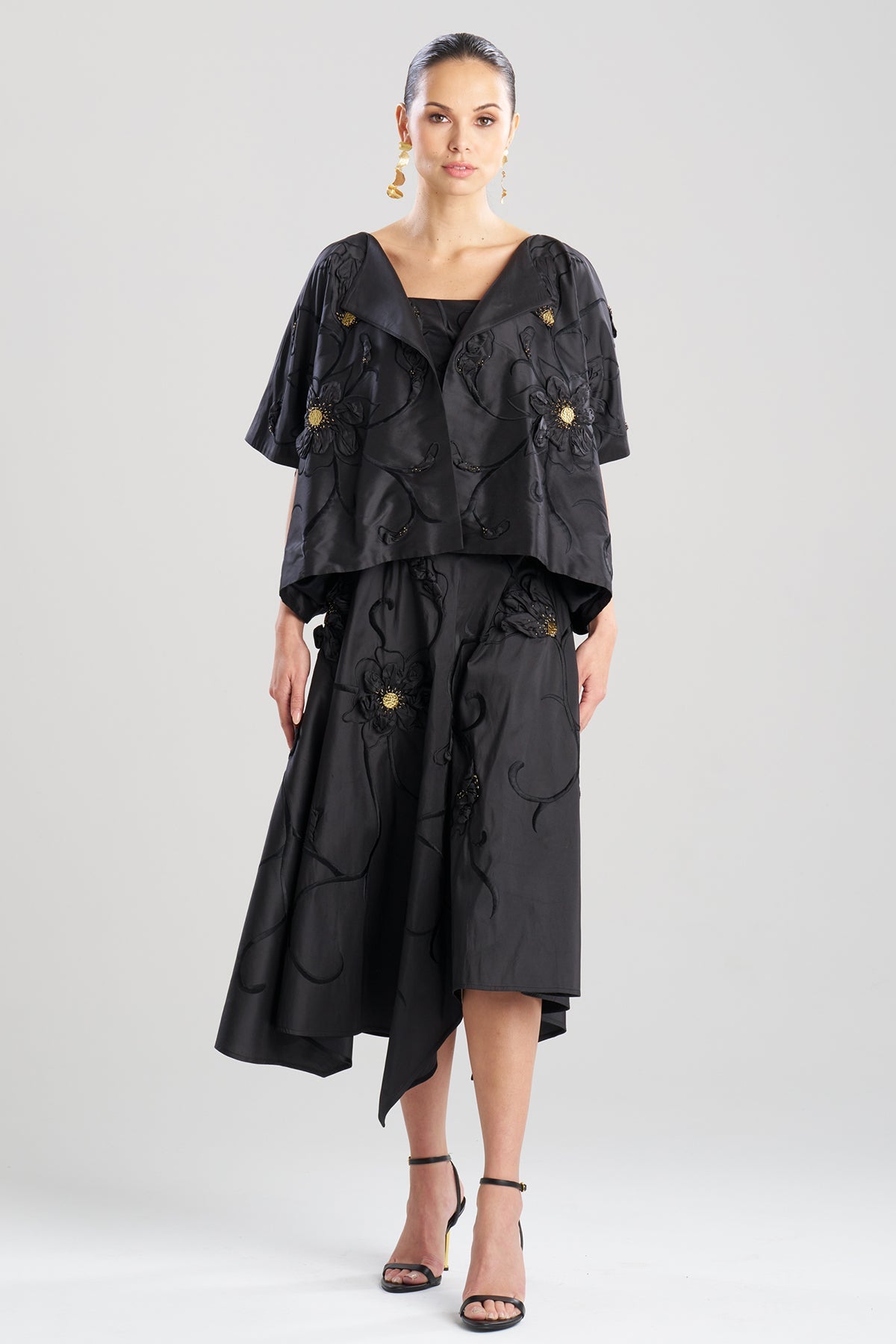 Couture Silk Dupioni Embellished Short Jacket Black