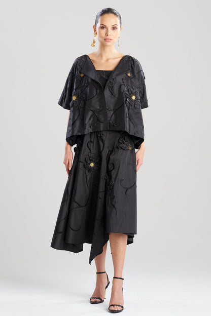 Couture Silk Dupioni Embellished Short Jacket Black