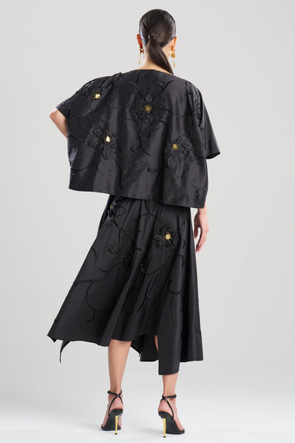 Couture Silk Dupioni Embellished Short Jacket Black