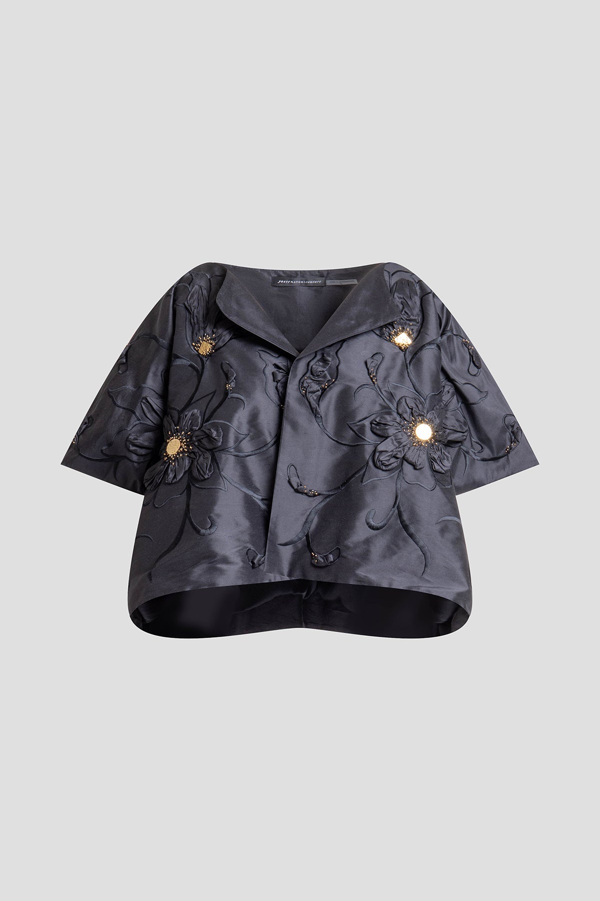 Couture Silk Dupioni Embellished Short Jacket Black