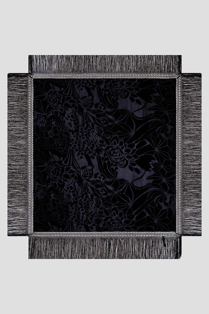 Couture Burnout Velvet Fringe Shawl Black