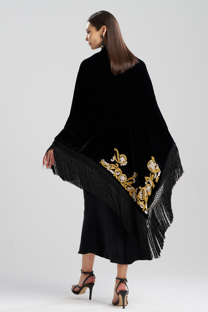 Buy Couture Velvet Embroidered Fringe Shawl in Black Online Black