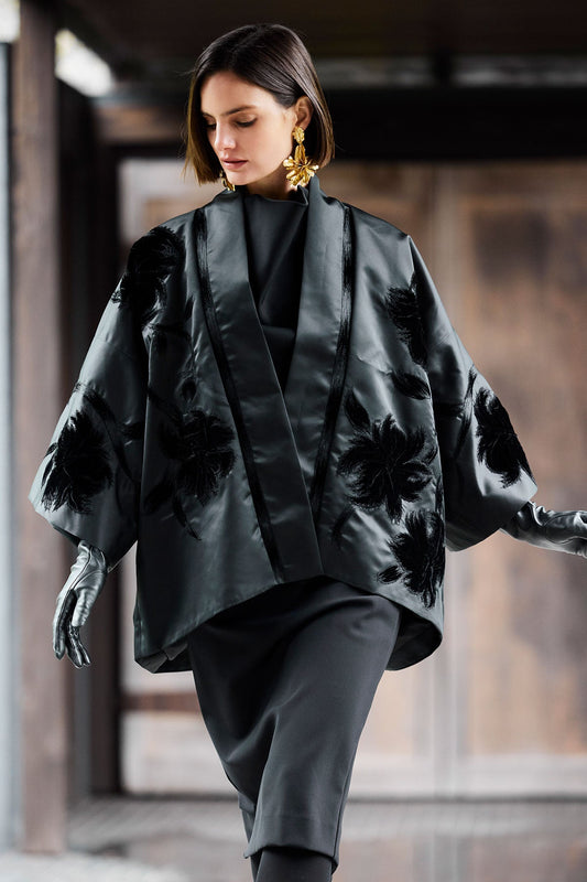 Couture Duchess Satin Coat Black