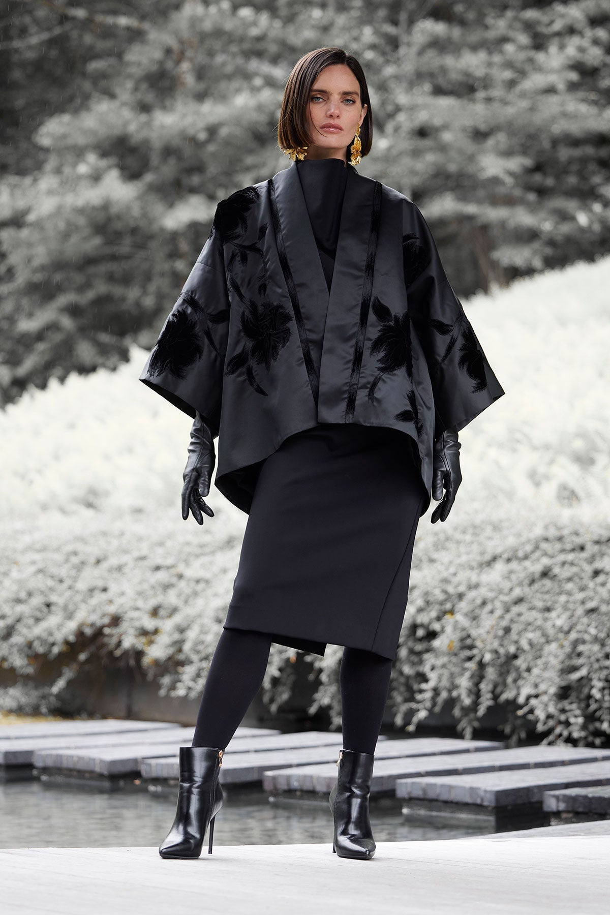 Couture Duchess Satin Coat Black