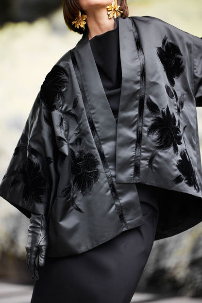 Couture Duchess Satin Coat Black