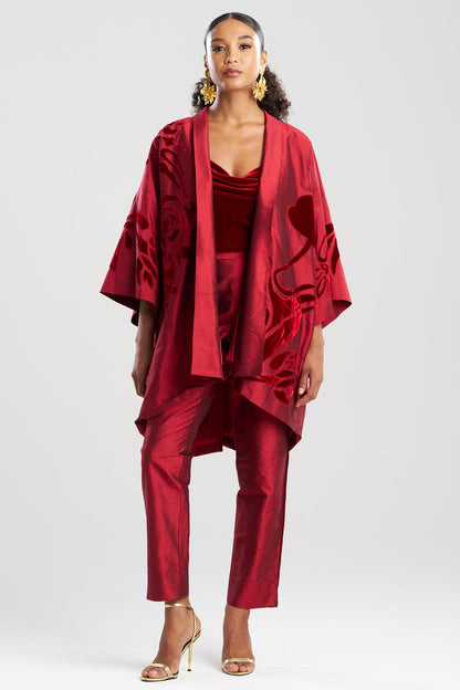 Couture Silk Dupioni Embroidered Coat Red Garnet