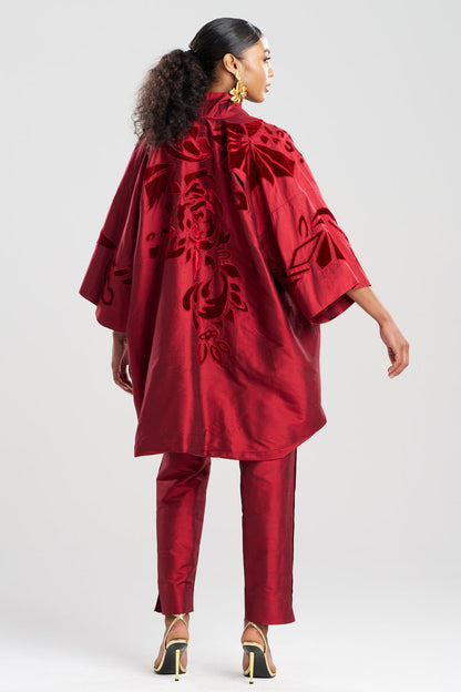 Couture Silk Dupioni Embroidered Coat Red Garnet