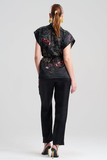 Couture Nara Multi Embroidered Silk Vest Black Multi