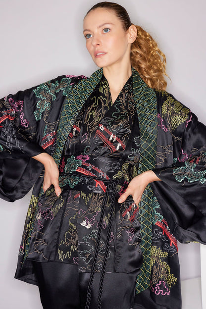 Couture Nara Multi Embroidered Silk Vest Black Multi