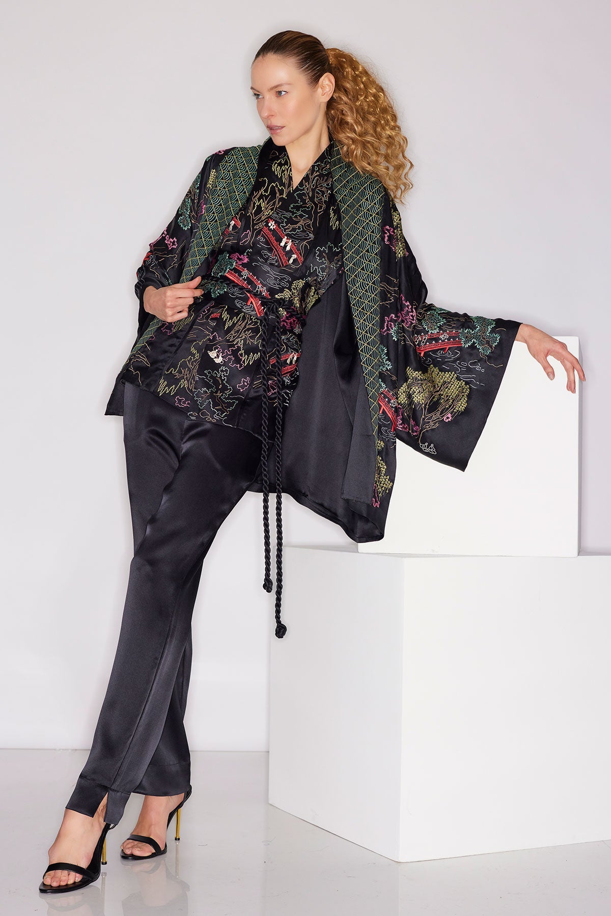 Couture Nara Multi Embroidered Silk Vest Black Multi