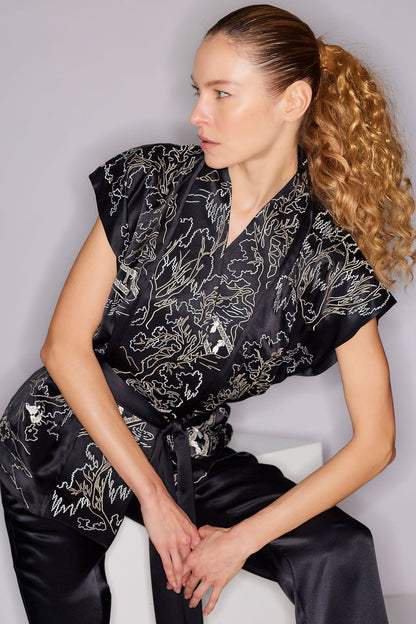 Couture Nara Embroidered Silk Vest Black/White
