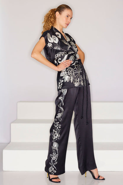 Couture Nouveau Embroidered Silk Vest Black