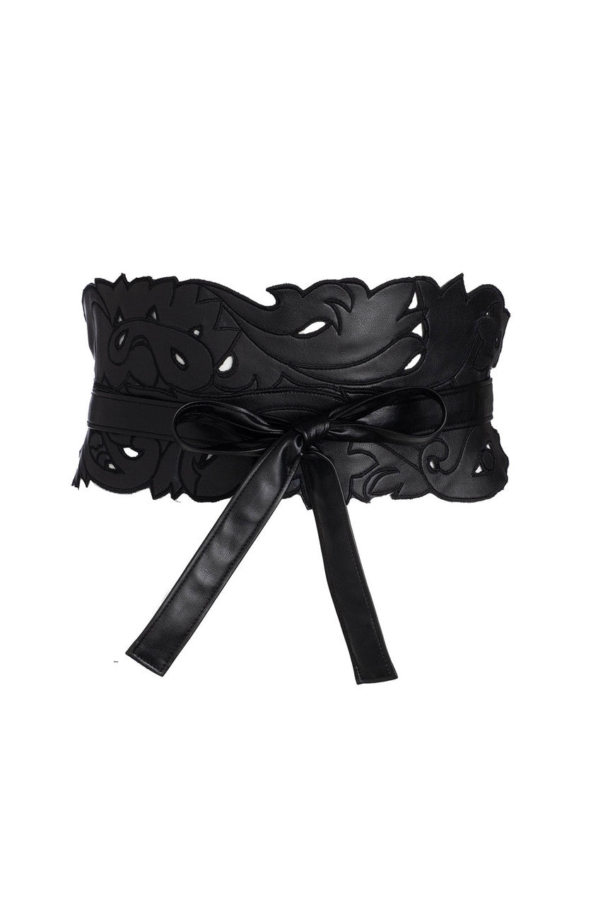 Buy Vegan Luxe Lambskin Cut Out Obi Belt in Black Online Black