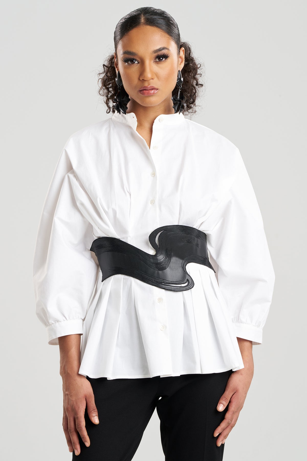 Vegan Luxe Lambskin Stitched Obi Belt Black