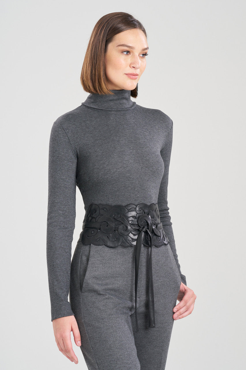 Buy Vegan Luxe Lambskin Embroidered Scroll Obi Belt in Black Online Black