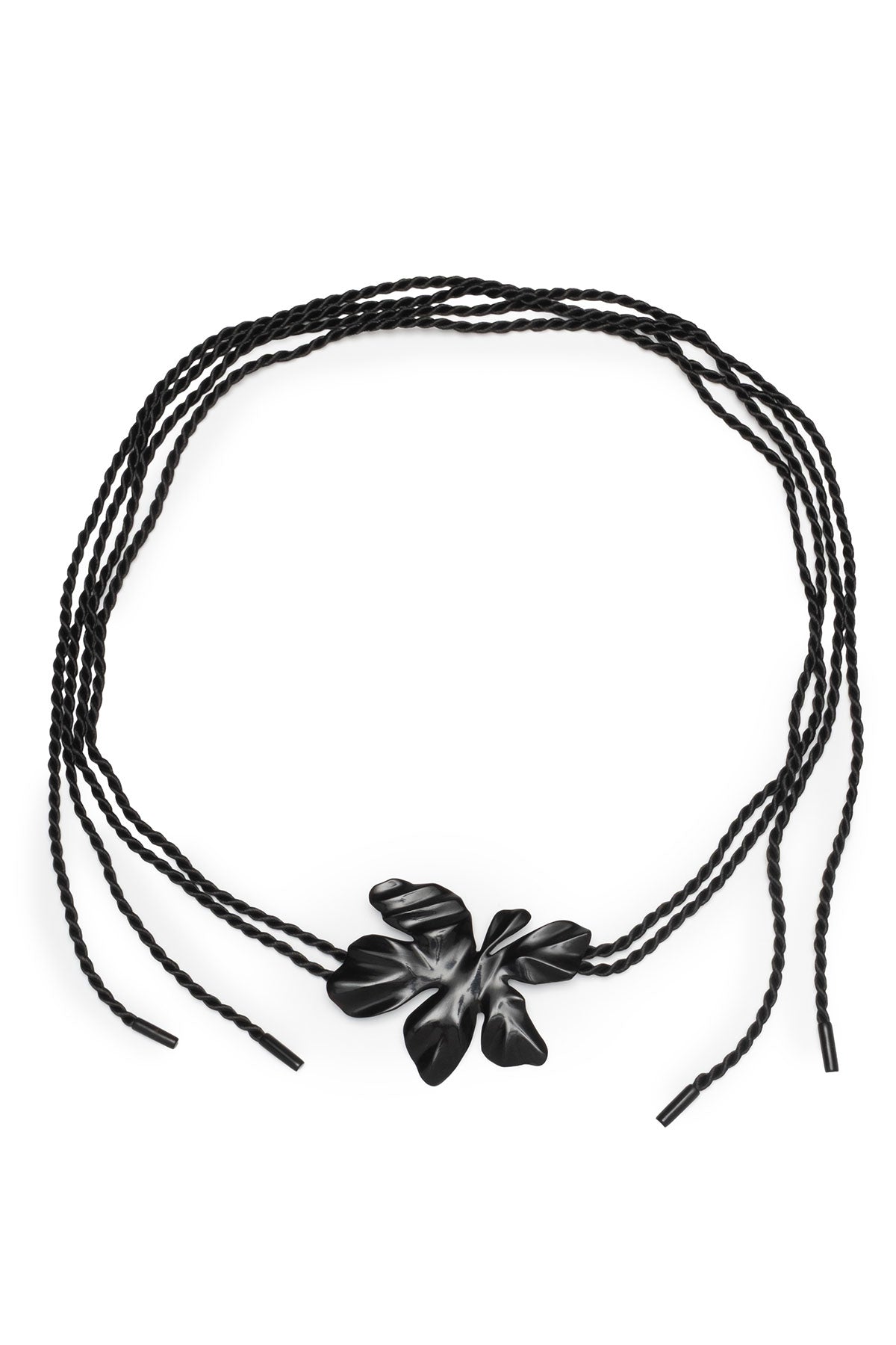 Peony Horn Pendant Rope Belt Black
