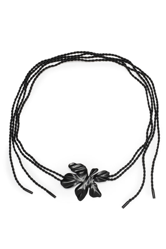 Peony Horn Pendant Rope Belt Black