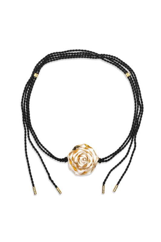 Rosette Gold Plated Wide Pendant Rope Belt Gold